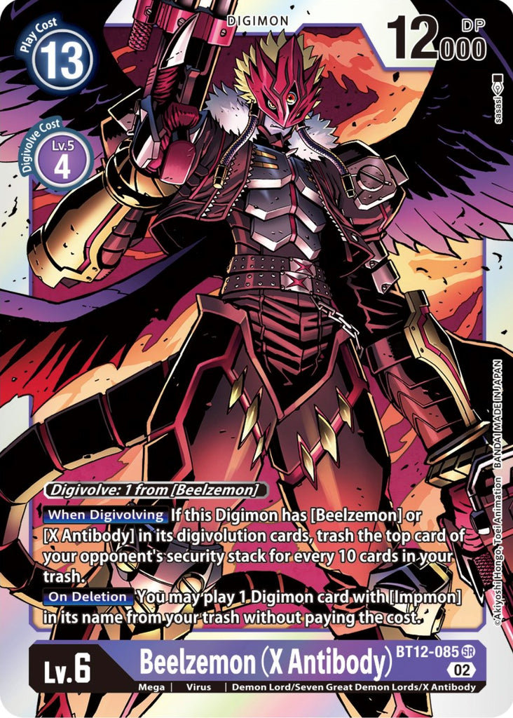 beelzemon digimon card (X Antibody) [BT12-085] [Across Time] Size:510-pack Holographic Credit Card Bundle Skin Limited edition Secret Rare Number 100: Numeron Dragon