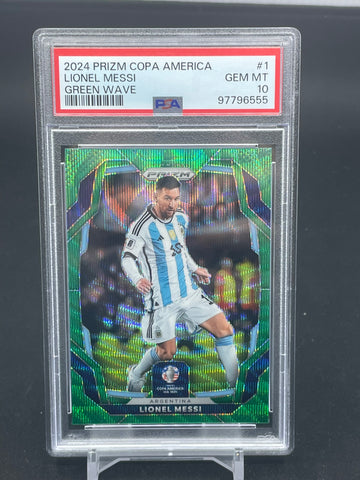2024 PANINI PRIZM COPA AMERICA - GREEN WAVE PRIZM - L. MESSI - #1 - PSA 10
