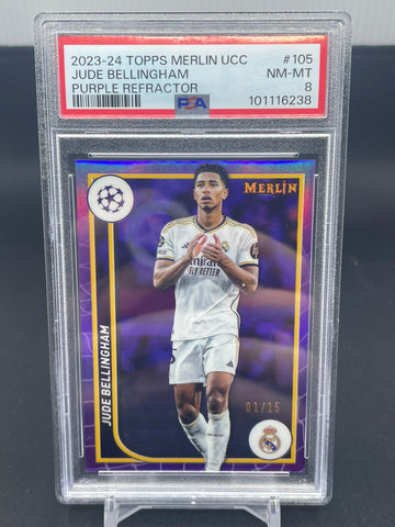 2023 TOPPS MELIN UCC - PURPLE REFRACTOR - J. BELLINGHAM - #105 - #'D/15 - PSA 8