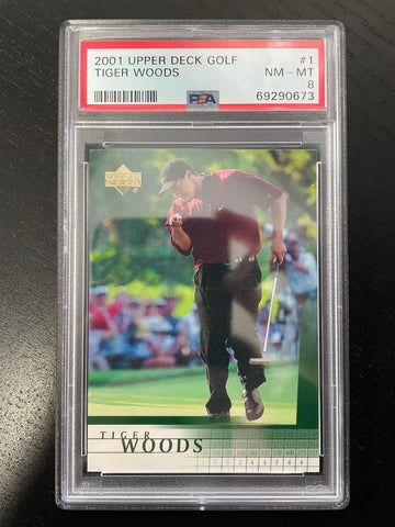 2001 UPPER DECK GOLF - T. WOODS - #1 PSA 8 - RC