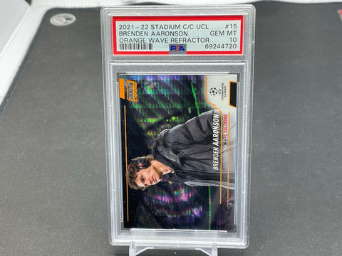 2021 TOPPS STADIUM CLUB CHROME UCL - ORANGE WAVE REFRACTOR - B. AARONSON - #15 - #'D/25 - PSA 10