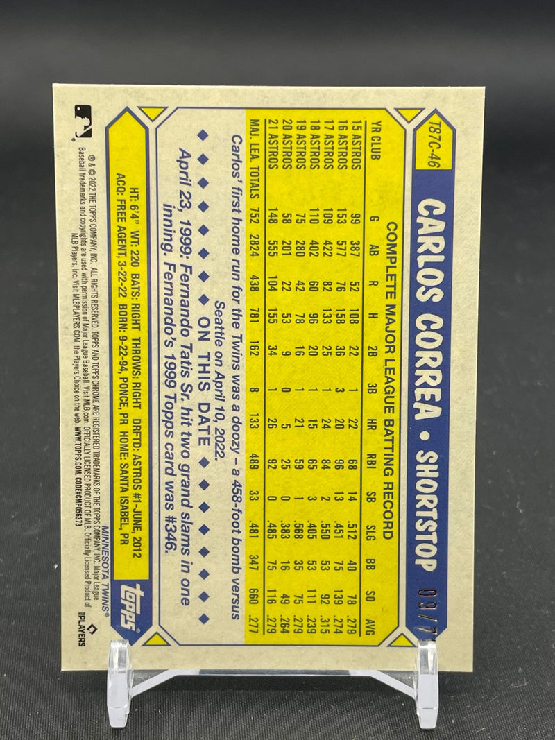 2022 TOPPS CHROME SILVER PACK - PURPLE MOJO REFRACTOR - C. CORREA - #T87C-46 - #'D/75