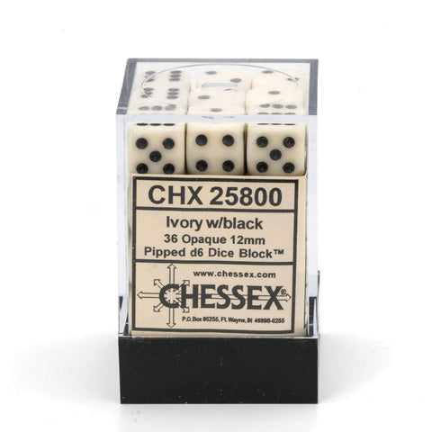 CHESSEX OPAQUE 12MM D6 DICE BLOCK (36 MINI D6'S)