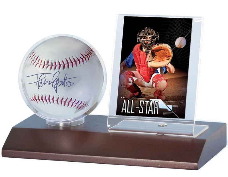 ULTRA PRO DARK WOOD BASEBALL & CARD DISPLAY