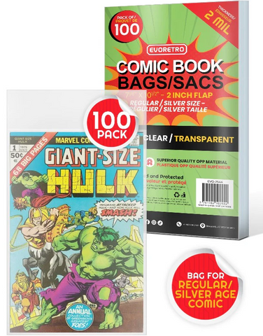EVORETRO COMIC BOOK BAGS (100 COUNT REGULAR/SILVER SIZE)