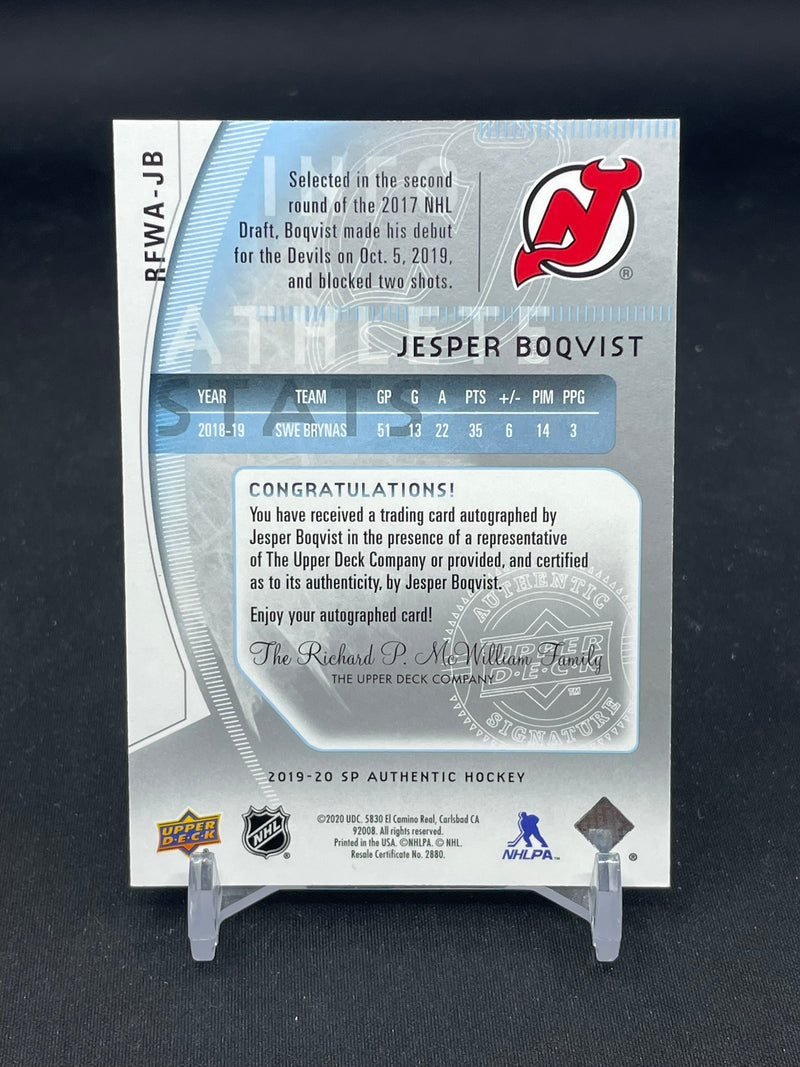 2019 UPPER DECK SP AUTHENTIC - RETRO FUTURE WATCH AUTO - J. BOQVIST - #RFWA-JB - #'D/399 - AUTOGRAPH - RC