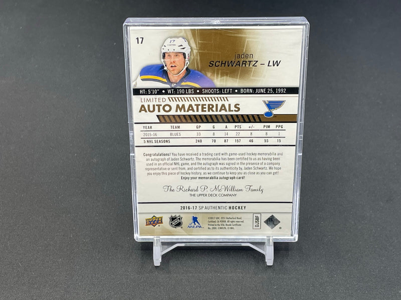 2016 UPPER DECK SP AUTHENTIC - LIMITED AUTO MATERIALS - J. SCHWARTZ - #17 - #'D/50 - PATCH - AUTOGRAPH
