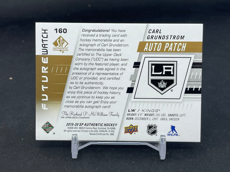 2019 UPPER DECK SP AUTHENTIC - FUTURE WATCH AUTO PATCH - C. GRUNDSTROM - #160 - #'D/100 - RELIC - AUTOGRAPH - RC