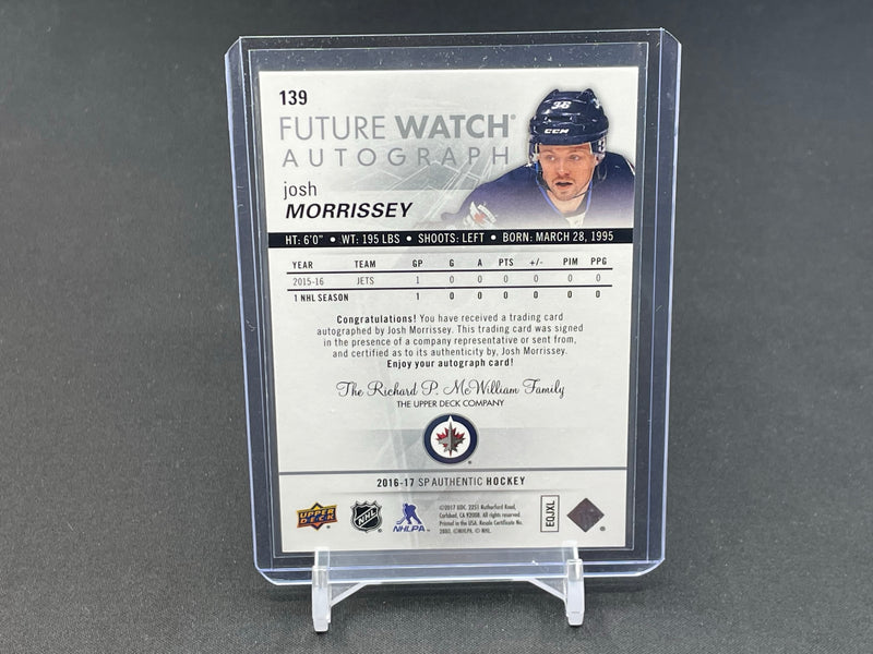 2016 UPPER DECK SP AUTHENTIC - FUTURE WATCH AUTOGRAPH - J. MORRISSEY - #139 - #'D/999 - AUTOGRAPH - RC