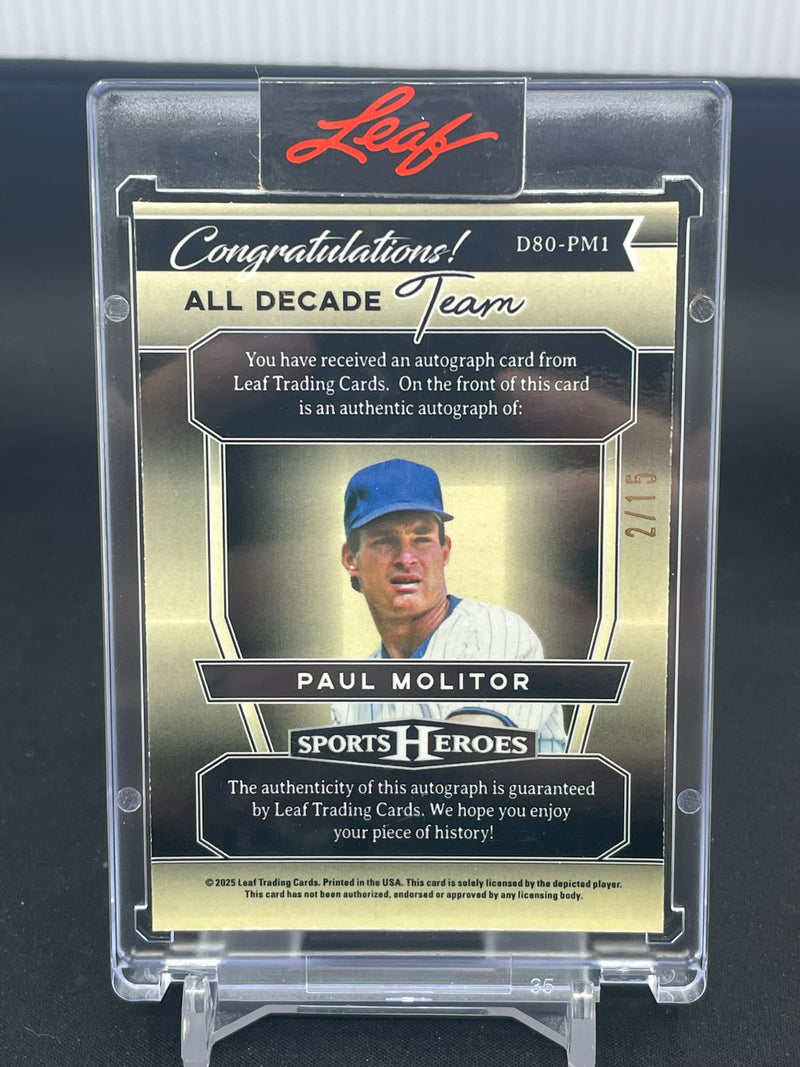 2025 LEAF SPORTS HEROES - ALL DECADE TEAM - P. MOLITOR - #D80-PM1 - #'D/15 - AUTOGRAPH