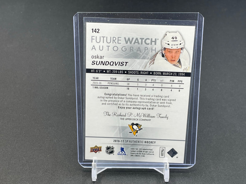 2016 UPPER DECK SP AUTHENTIC - FUTURE WATCH AUTOGRAPH - O. SUNDQVIST - #142 - #'D/999 - AUTOGRAPH - RC