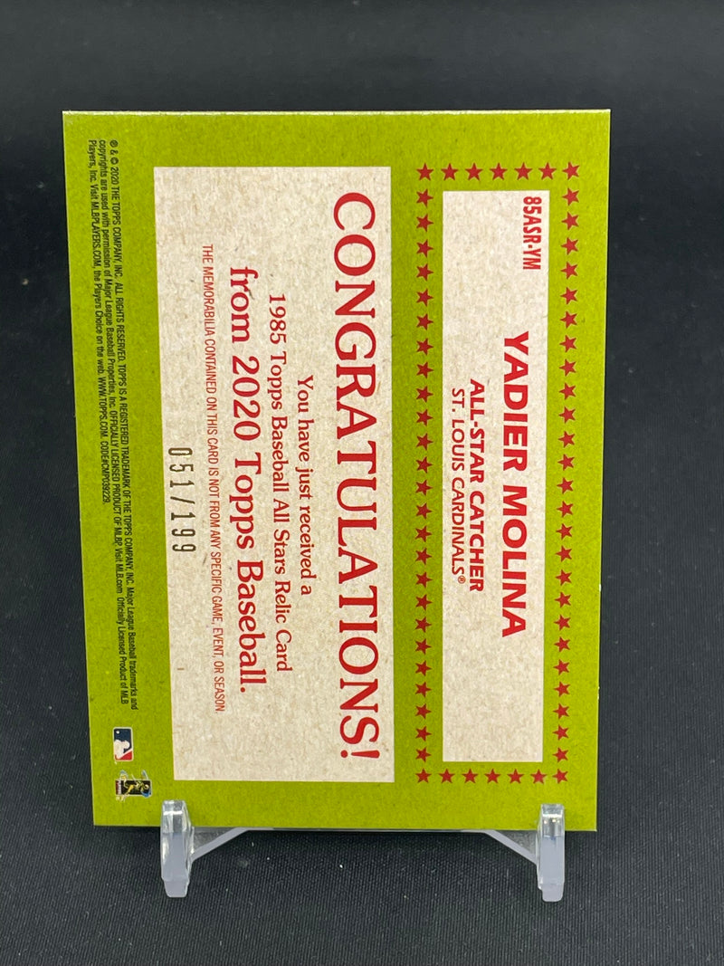 2020 TOPPS SERIES ONE - BLACK - 1985 TOPPS BASEBALL ALL STARS RELIC - Y. MOLINA - #85ASR-YM - #'D/199 - RELIC