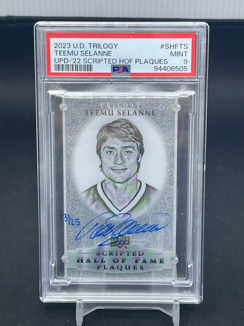 2023 UPPER DECK TRILOGY - SCRIPTED HOF PLAQUES - T. SELANNE - #SHFTS - #'D/25 - AUTOGRAPH - PSA 9