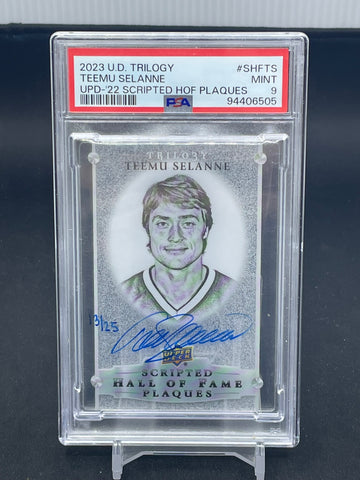 2023 UPPER DECK TRILOGY - SCRIPTED HOF PLAQUES - T. SELANNE - #SHFTS - #'D/25 - AUTOGRAPH - PSA 9