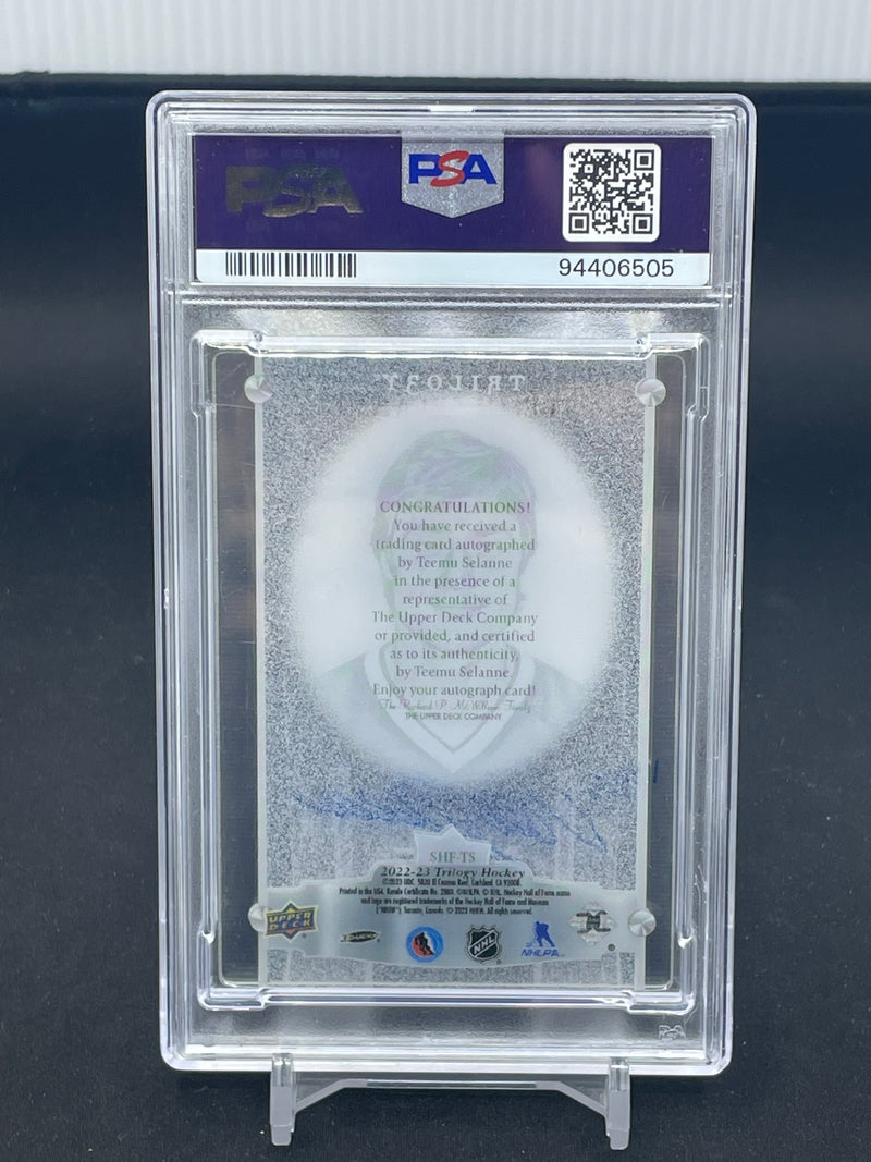 2023 UPPER DECK TRILOGY - SCRIPTED HOF PLAQUES - T. SELANNE - #SHFTS - #'D/25 - AUTOGRAPH - PSA 9