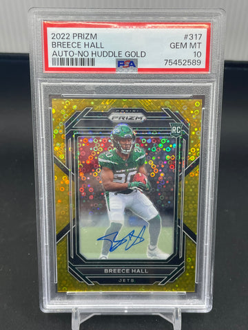 2022 PANINI PRIZM - NO HUDDLE GOLD PRIZM - B. HALL - #317 - #'D/10 - AUTOGRAPH - PSA 10 - RC