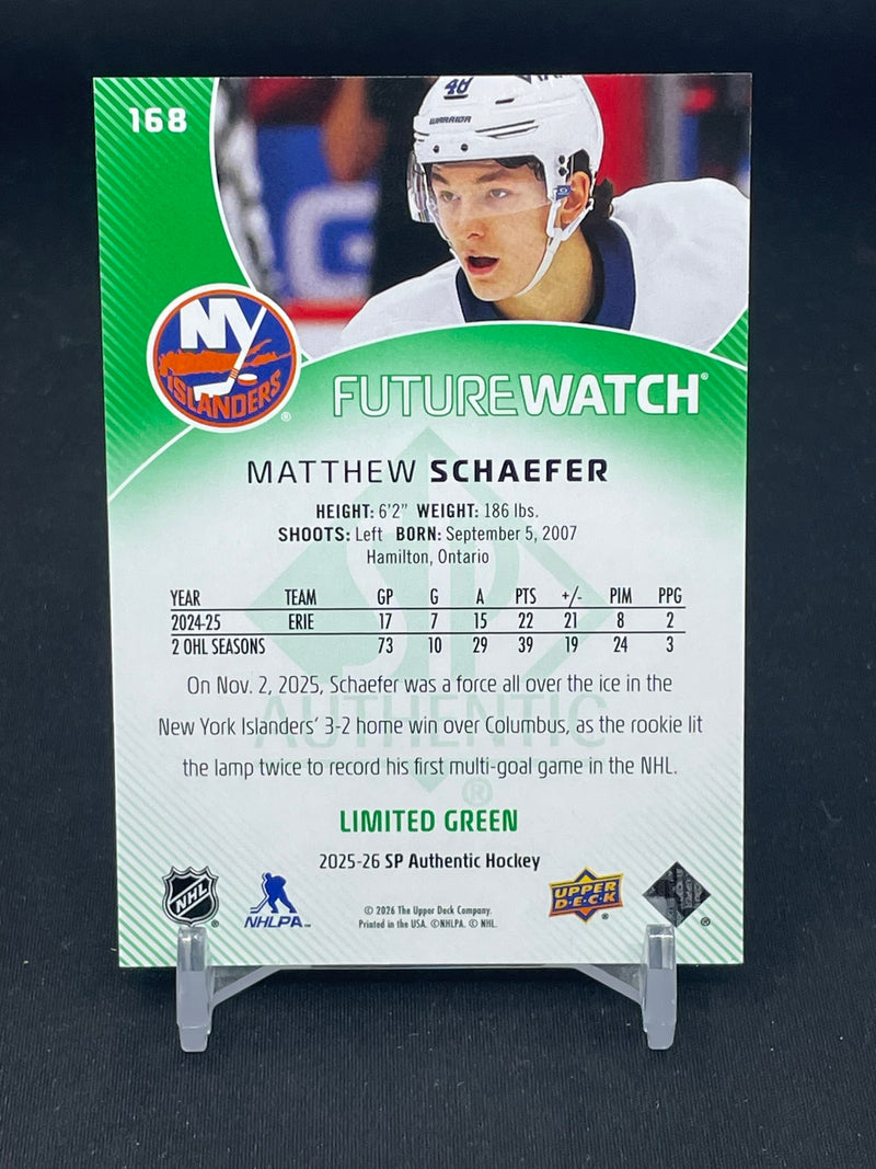 2025 UPPER DECK SP AUTHENTIC - LIMITED GREEN - FUTURE WATCH - M. SCAHEFER - #168 - #'D/199 - RC