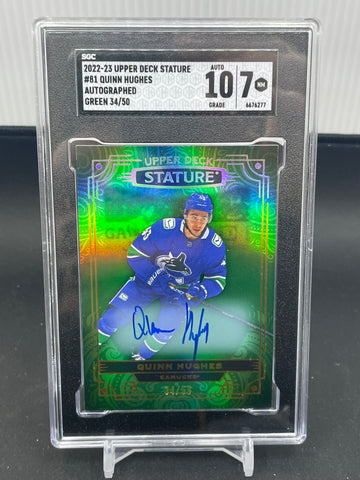 2022 UPPER DECK STATURE - GREEN - Q. HUGHES - #81 - #'D/50 - SGC 7 - AUTOGRAPH SGC 10
