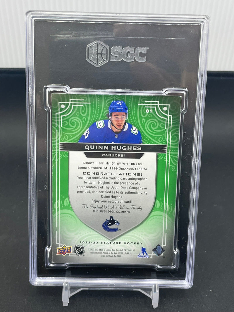 2022 UPPER DECK STATURE - GREEN - Q. HUGHES - #81 - #'D/50 - SGC 7 - AUTOGRAPH SGC 10