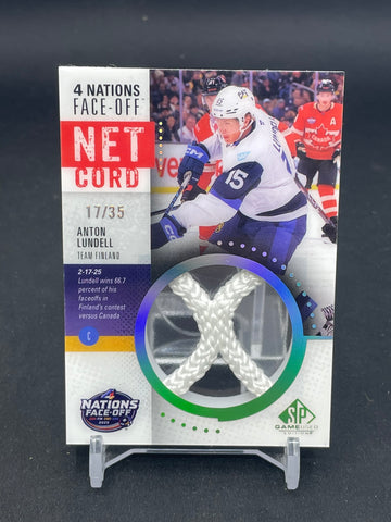 2025 UPPER DECK SP GAME USED - 4 NATIONS FACE-OFF NET CORD - A. LUNDELL - #4NN-LU - #'D/35 - RELIC