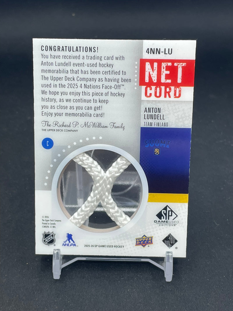 2025 UPPER DECK SP GAME USED - 4 NATIONS FACE-OFF NET CORD - A. LUNDELL - #4NN-LU - #'D/35 - RELIC