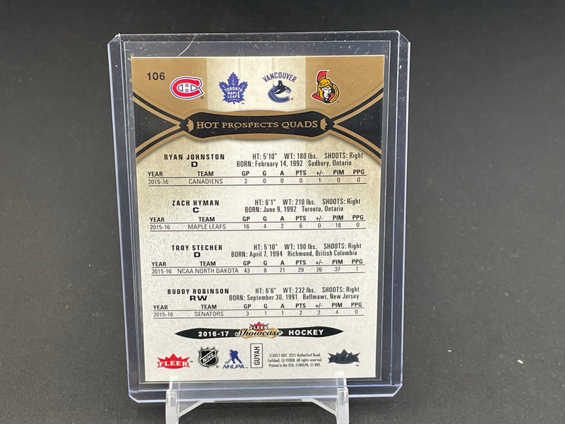 2016 FLEER SHOWCASE - HOT PROSPECTS QUADS - R. JOHNSTON / Z. HYMAN / T. STECHER / B. ROBINSON - #106 - #'D/399 - RC