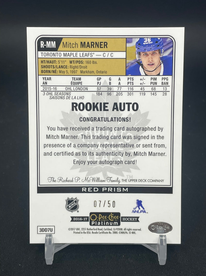 2016 UPPER DECK O-PEE-CHEE PLATINUM - RED PRISM - ROOKIE AUTO - M. MARNER - #R-MM - #'D/50 - AUTOGRAPH - RC
