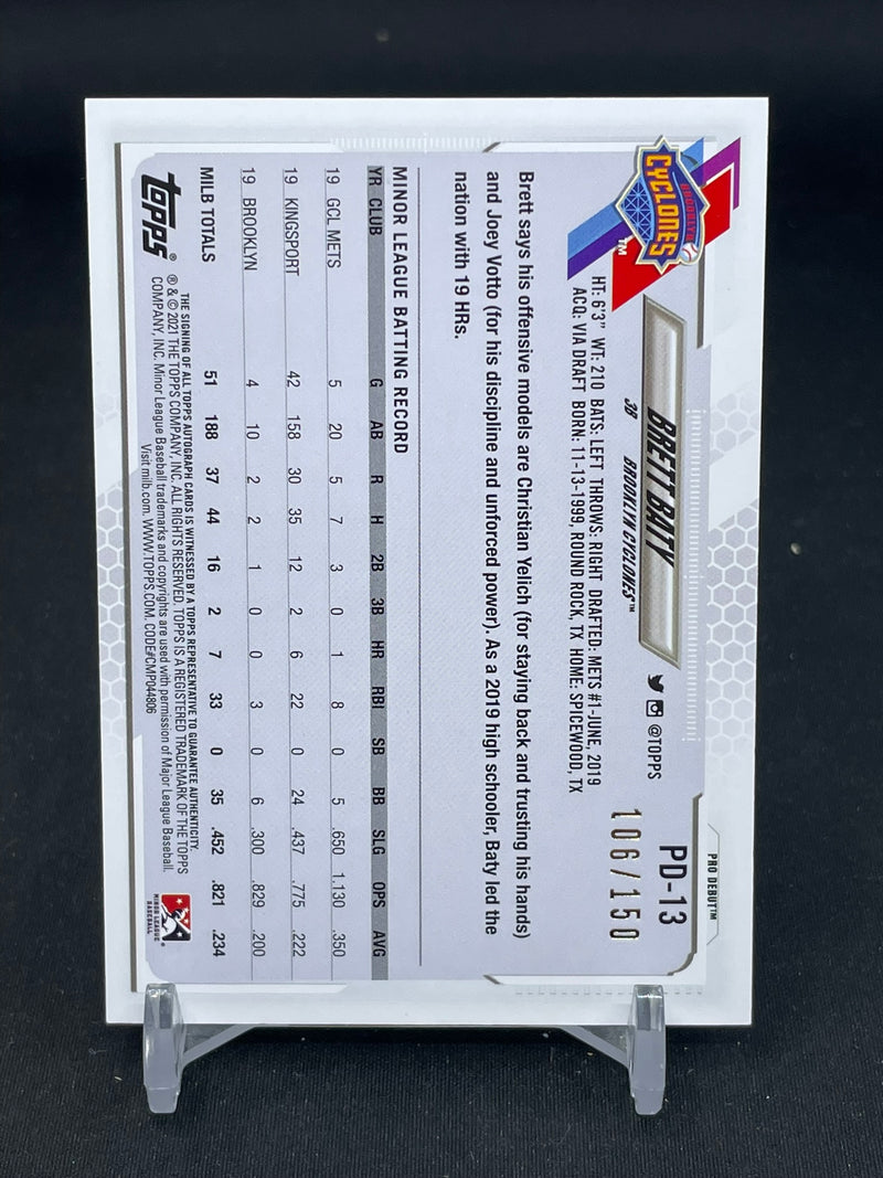 2021 TOPPS PRO DEBUT - BLUE - B. BATY - #PD-13 - #'D/150 - AUTOGRAPH - RC
