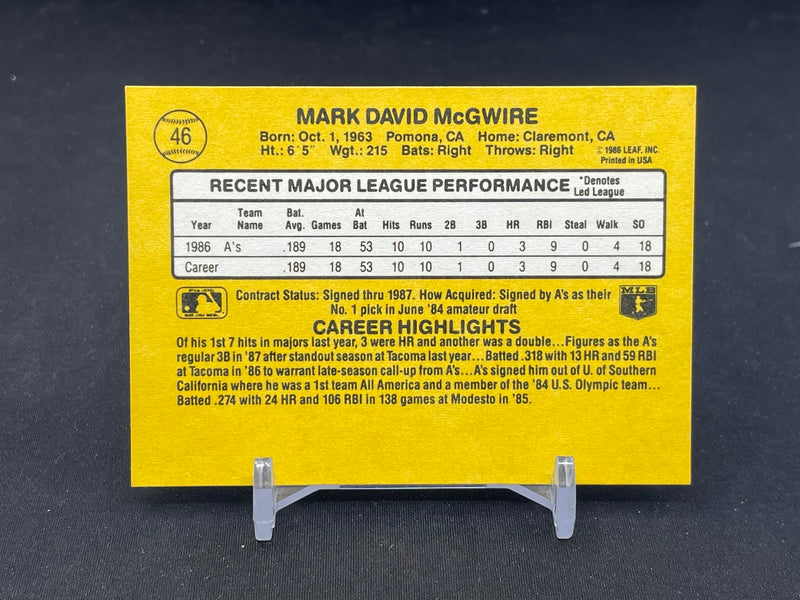 1987 LEAF DONRUSS - RATED ROOKIE - RATED ROOKIE - M. MCGWIRE -