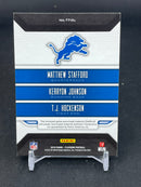 2019 PANINI PLAYBOOK - TRIPLE THREATS - M. STAFFORD / K. JOHNSON / T. HOCKENSON - #TT-DL - #'D/99 - TRIPLE RELIC