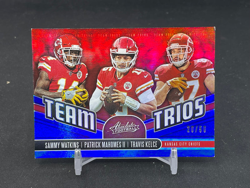 2019 PANINI ABSOLUTE - BLUE - TEAM TRIOS - S. WATKINS / P. MAHOMES II / T. KELCE - #TT-KC - #'D/50