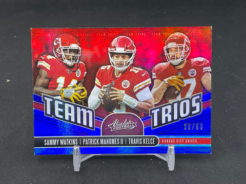 2019 PANINI ABSOLUTE - BLUE - TEAM TRIOS - S. WATKINS / P. MAHOMES II / T. KELCE - #TT-KC - #'D/50