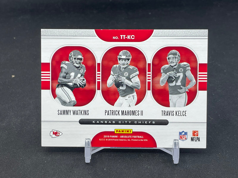 2019 PANINI ABSOLUTE - BLUE - TEAM TRIOS - S. WATKINS / P. MAHOMES II / T. KELCE - #TT-KC - #'D/50