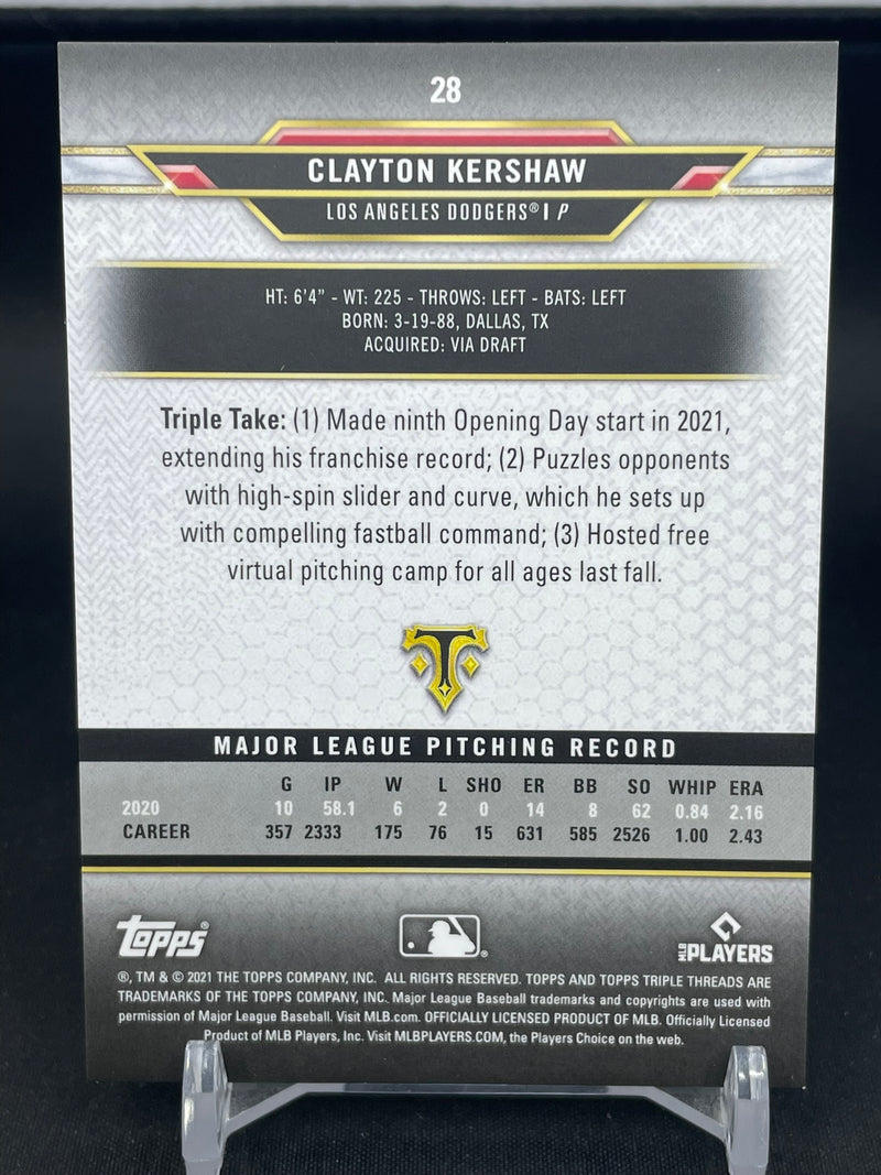 2021 TOPPS TRIPLE THREADS - AQUAMARINE - C. KERSHAW - #28 - #'D/150