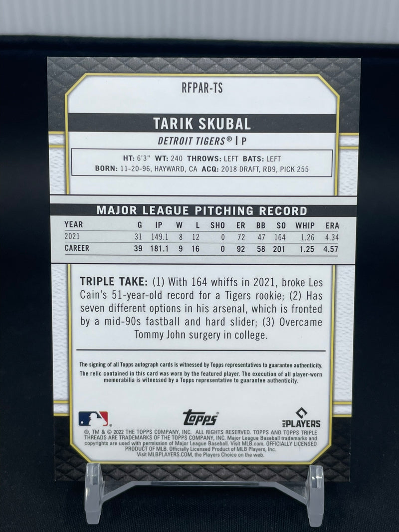 2022 TOPPS TRIPLE THREADS - FUTURE PHENOMS - T. SKUBAL - #RFPAR-TS - #'D/99 - DUAL RELIC - AUTOGRAPH