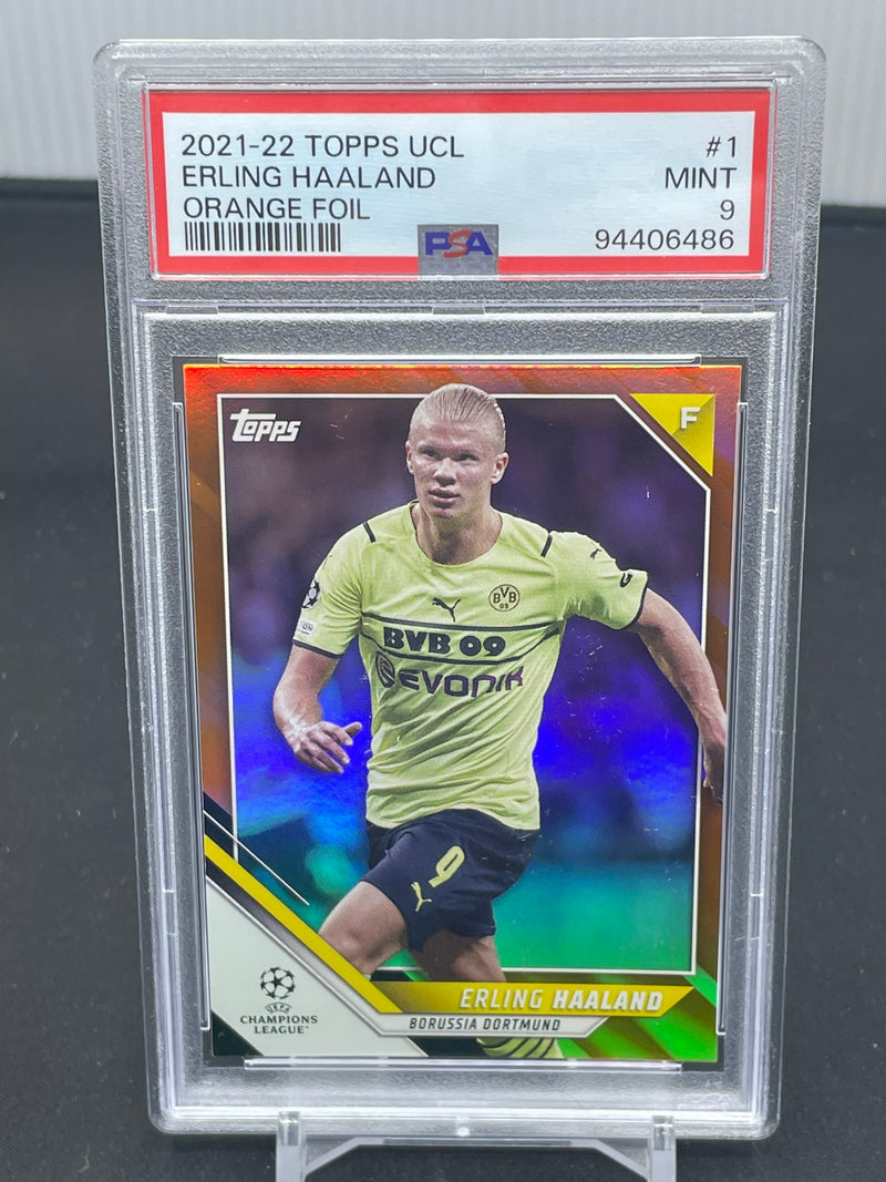 2021 TOPPS UCL - ORANGE FOIL - E. HAALAND - #1 - #'D/25 - PSA 9