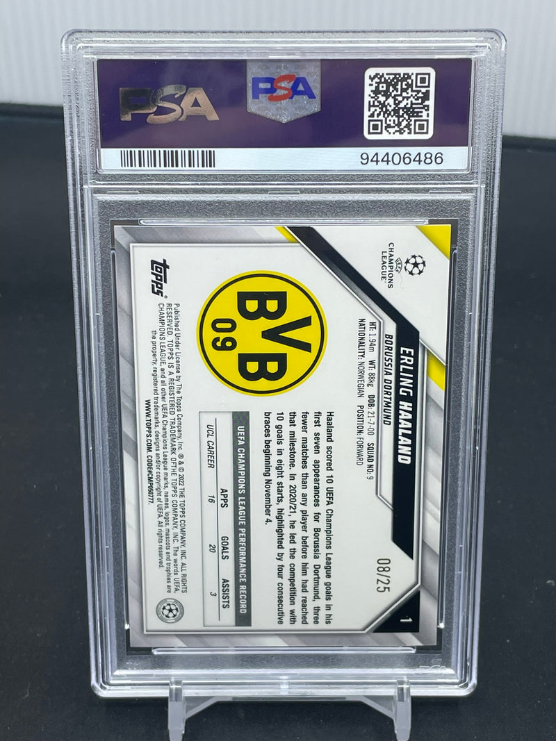 2021 TOPPS UCL - ORANGE FOIL - E. HAALAND - #1 - #'D/25 - PSA 9