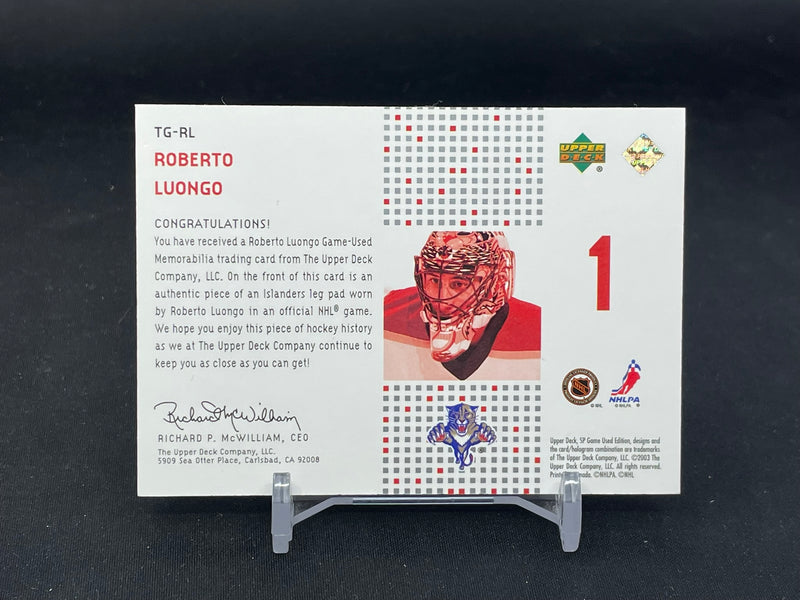 2002 UPPER DECK SP AUTHENTIC - TOOLS OF THE GAME - R. LUONGO - #TG-RL - #'D/99 - RELIC