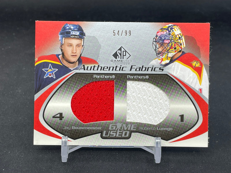 2003 UPPER DECK SP GAME USED - AUTHENTIC FABRICS - J. BOUWMEESTER / R. LUONGO - #OF-BL - #'D/99 - DUAL RELIC