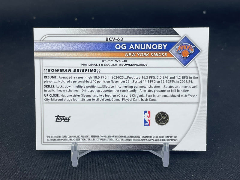 2025 TOPPS BOWMAN CHROME - YELLOW REFRACTOR - O. ANUNOBY - #BCV-63 - #'D/75