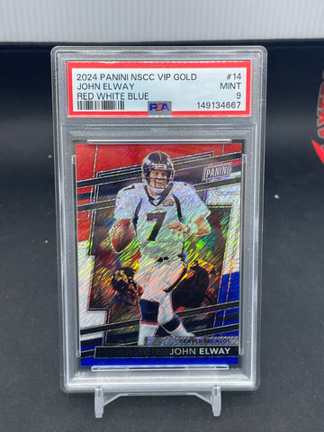 2024 PANINI NSCC VIP GOLD - RED WHITE BLUE - J. ELWAY - #14 - #'D/25 - PSA 9