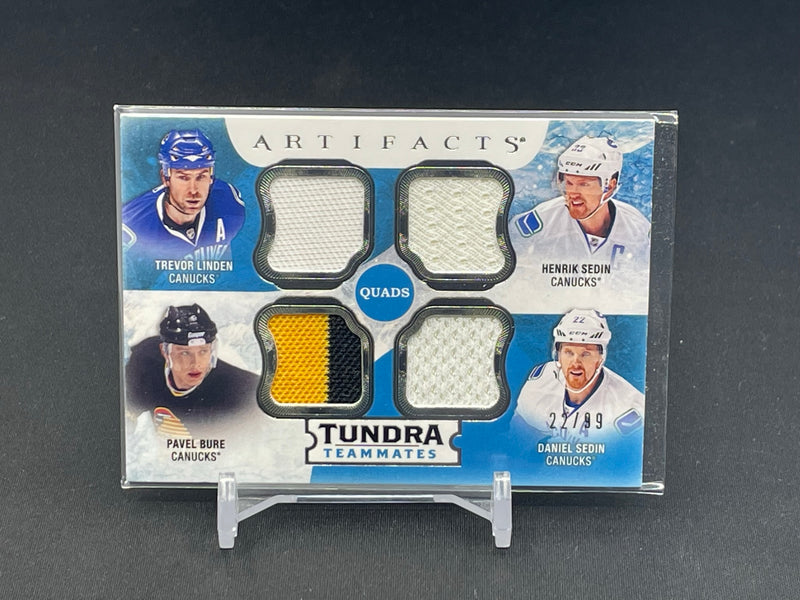 2016 UPPER DECK ARTIFACTS - TUNDRA TEAMMATES QUADS - T. LINDER / H. SEDIN / P. BURE / D. SEDIN - #T4-VAN - #'D/99 - QUAD RELIC