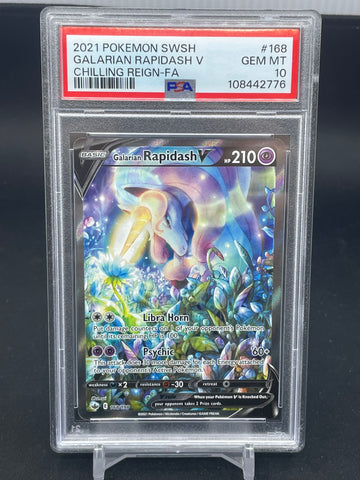 POKEMON - CHILLING REIGN - GALARIAN RAPIDASH V - ALTERNATE ART - #168 - PSA 10