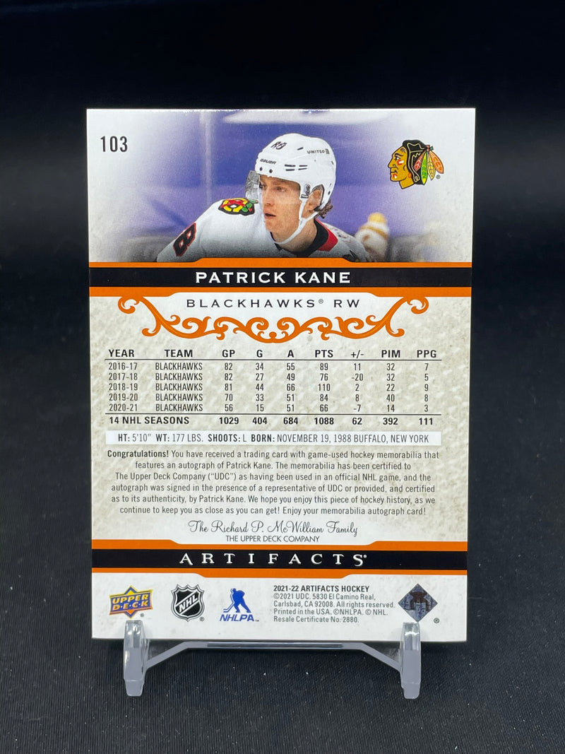 2021 UPPER DECK ARTIFACTS - ORANGE - P. KANE - #103 - #'D/5 - DUAL RELIC - AUTOGRAPH