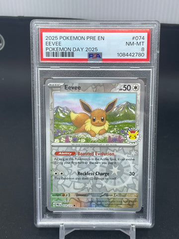 POKEMON - POKEMON DAY 2025 - EEVEE - SPECIAL REVERSE HOLO - #074 - PSA 8