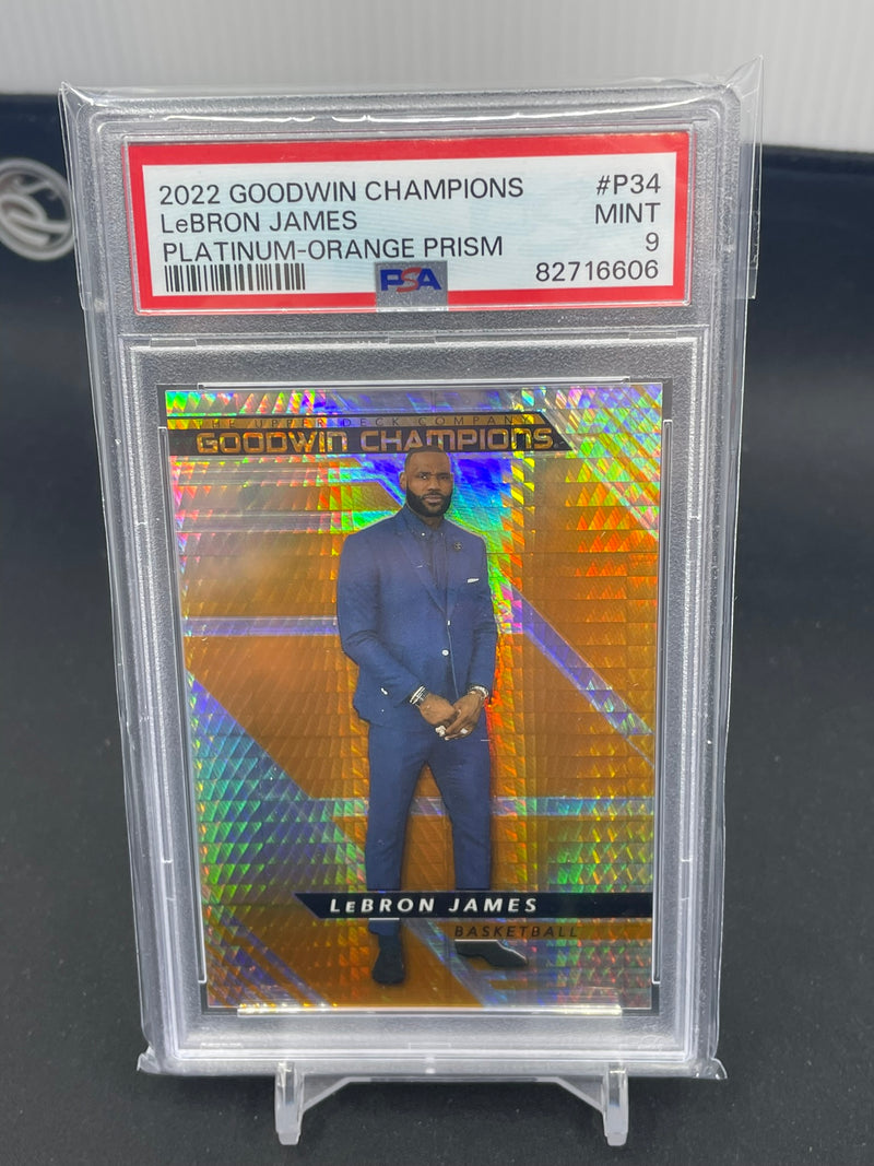 2022 UPPER DECK GOODWIN CHAMPIONS - PLATINUM ORANGE PRISM - L. JAMES - #P34 - #'D/499 - PSA 9