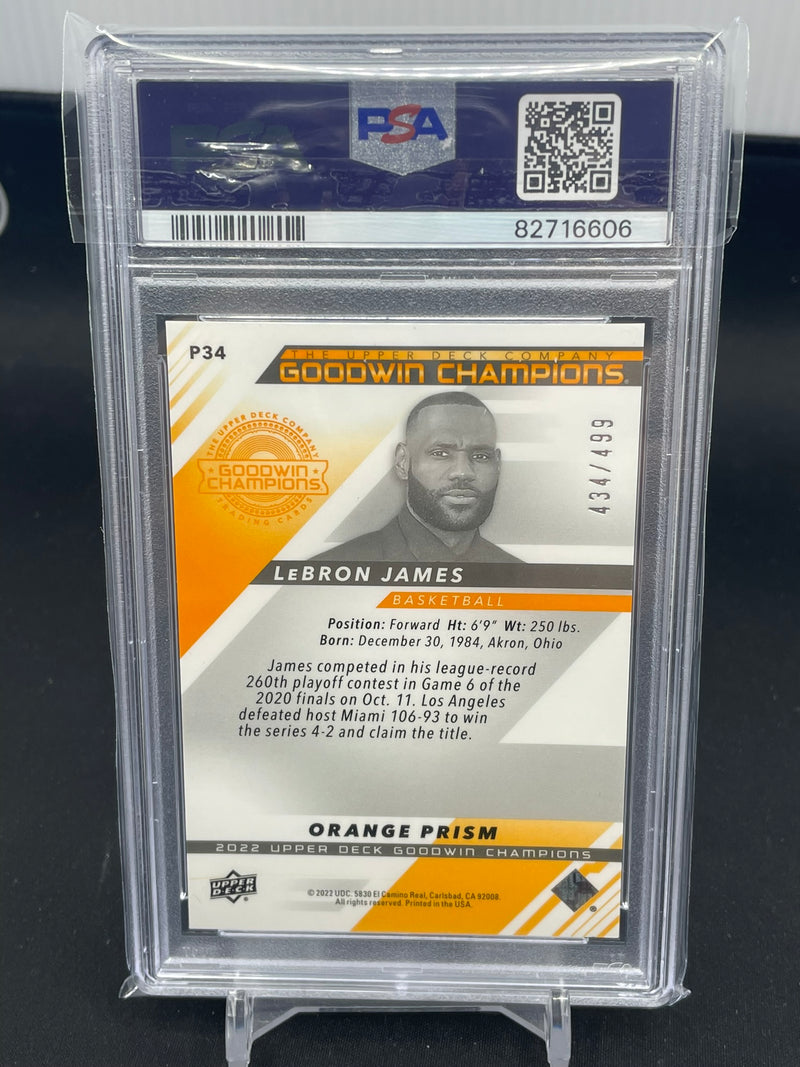 2022 UPPER DECK GOODWIN CHAMPIONS - PLATINUM ORANGE PRISM - L. JAMES - #P34 - #'D/499 - PSA 9