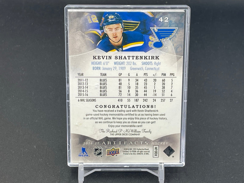 2016 UPPER DECK ARTIFACTS - EMERALD - K. SHATTENKIRK - #42 - #'D/75 - DUAL RELIC