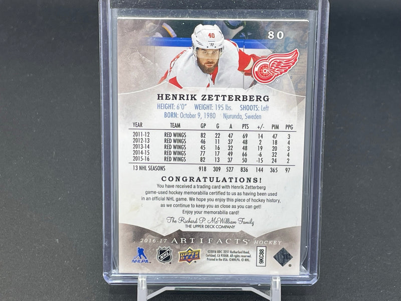 2016 UPPER DECK ARTIFACTS - EMERALD - H. ZETTERBERG - #80 - #'D/75 - DUAL RELIC