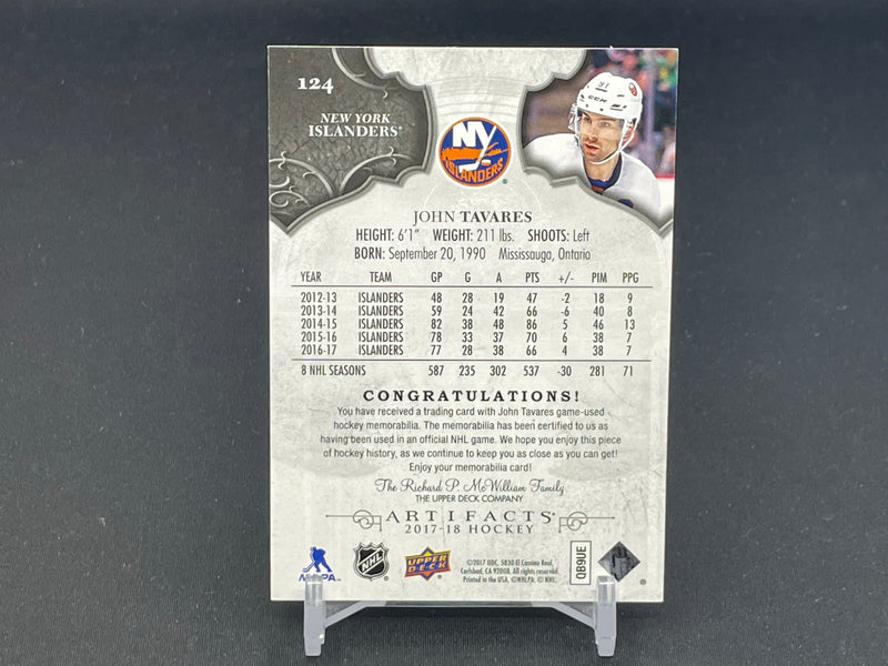 2017 UPPER DECK ARTIFACTS - J. TAVARES - #124 - #'D/125 - DUAL RELIC